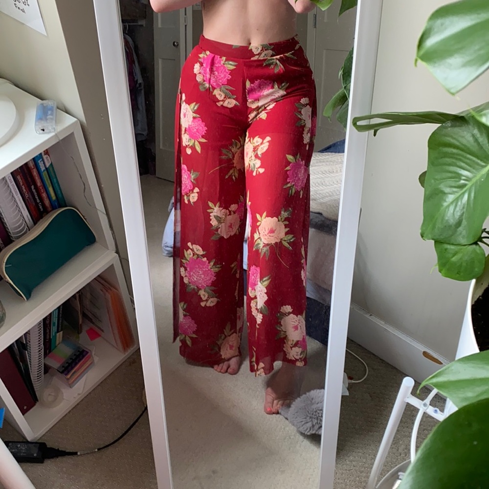Floral sheer flowy pants